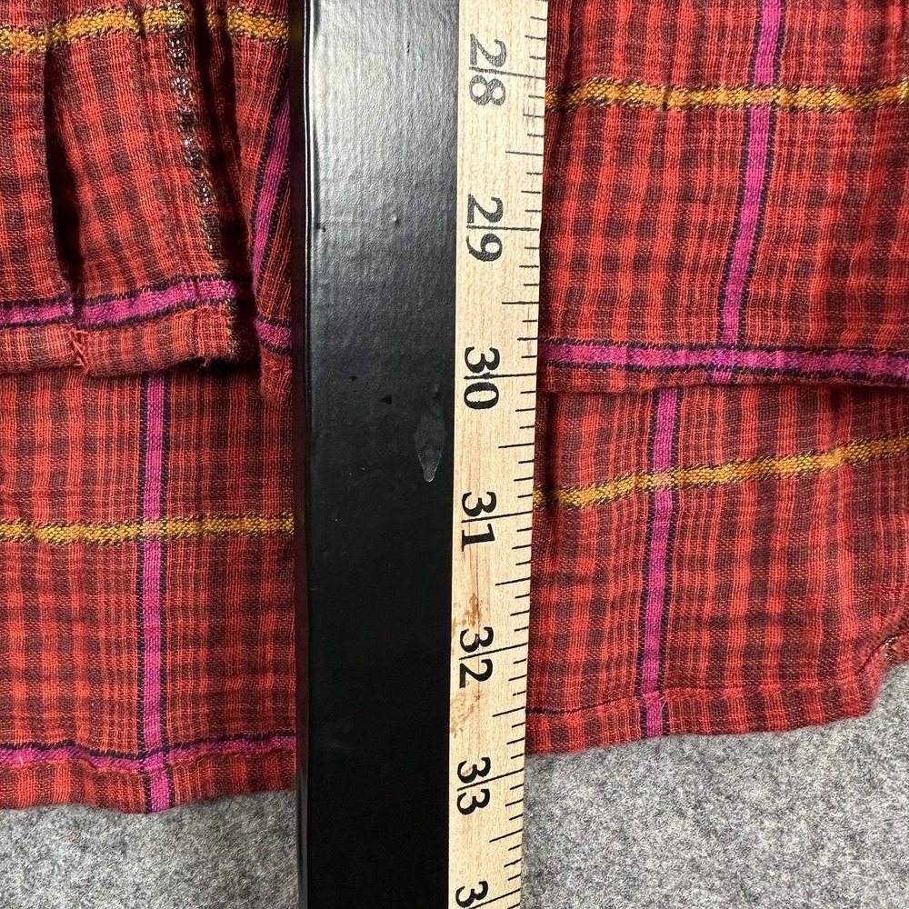 Free People Break My Stride Button Up Shirt Womens Large Red Plaid Long Sleeve - Picture 6 of 15